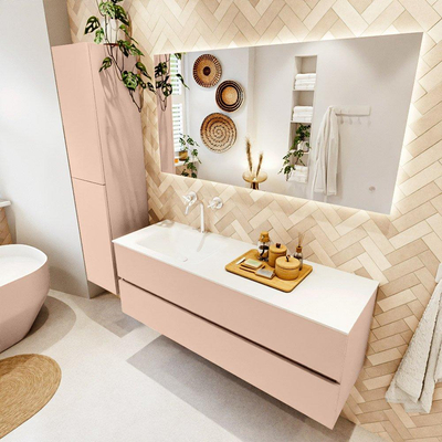 MONDIAZ VICA Badkamermeubelset - 140cm - onderkast rosee- 2 lades - wastafel cloud links - 1 kraangat - 60cm hoge versie - talc