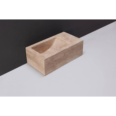 Forzalaqua Venetia Xs fonteinbak 29x16x10cm wasbak Links 0 kraangaten Natuursteen Travertin gezoet