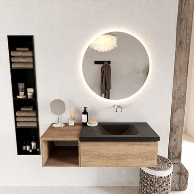 Mondiaz BUKLA Badkamermeubelset - 120x45x34cm - 0 kraangaten - wasbak rechts - solid surface - Urban - greeploos - 1 lade - Melamine - Washed Oak SHOWROOMMODEL