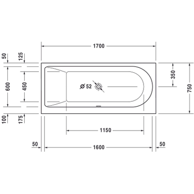 Duravit Darling New kunststof bad acryl rechthoekig met rugsteun links 170x75x48cm zonder poten wit