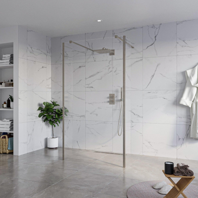 FugaFlow Eccelente Vetro Vrijstaande inloopdouche badkamer - 110x200cm - Helder - antikalk - 8mm veiligheidsglas - 2 zijwanden 40cm - met wandarmen en hoekprofielen - Gunmetal -