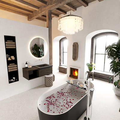 MONDIAZ BUKLA 100cm badmeubel met open module 40 kleur Dark Brown met 1 lade. Wastafel CLOUD rechts 0 kraangaten kleur Urban.