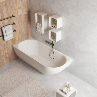 Ideavit Solidnova half vrijstaand bad - 180x80x56cm - Solid surface - Hoek links - Mat Wit