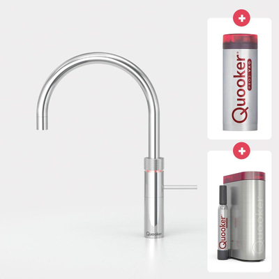 Quooker NL Fusion round kokendwaterkraan opbouw uitloop draaibaar met Pro3 reservoir & Cube reservoir Chroom