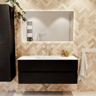 MONDIAZ VICA 120cm badmeubel onderkast Urban 2 lades. Wastafel CLOUD midden 1 kraangat, kleur Talc.