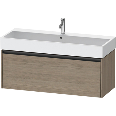 Duravit Ketho 2 wastafelonderbouwkast met 1 lade voor enkele wastafel 118.4x46x44cm met greep antraciet eiken terra mat