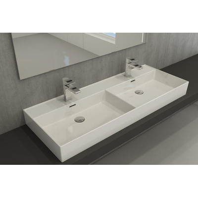 Saniclass Legend Meubelwastafel - 120x47x13cm - overloop - 2 wasbakken - links rechts 2 kraangaten - keramiek - wit