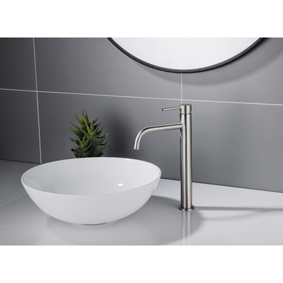 Fortifura Calvi Slim Wastafelkraan - 32cm - verhoogd - opbouw - Geborsteld RVS PVD (RVS)