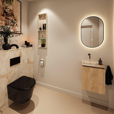 MONDIAZ TURE-DLUX 40cm toiletmeubel Washed Oak. EDEN wastafel Frappe positie links. Zonder kraangat.