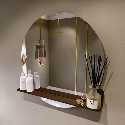 Mondiaz SPOT Badkamerspiegel - rond 80cm - spiegelplanchet - kleur Rust