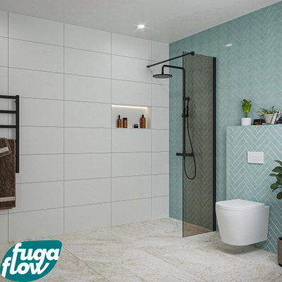 FugaFlow Eccelente Vetro inloopdouche badkamer - 50x200cm - rookglas - wandarm - mat zwart