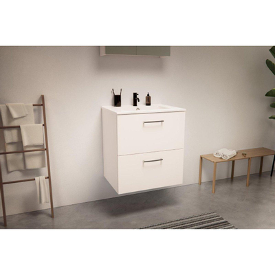 Nemo Go badkamermeubelset - 60x65x45.5cm - 2 lades - met grepen - 1 wasbak wit glans - 1 kraangat - met spiegelkast - MDF standard white