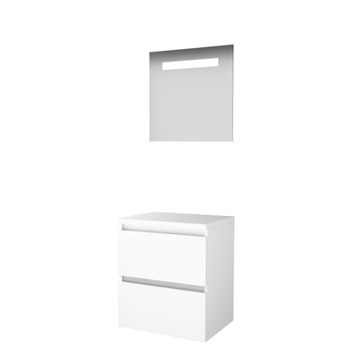 Basic-Line Economic 46 badkamermeubelset - 60x46cm - greeploos - 2 lades - wastafelblad - Spiegel - geintegreerde LED verlichting - MDF lak Ice White