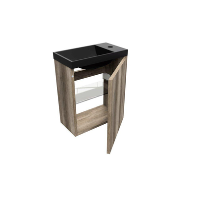Arcqua Luna Fonteinset 54.3x39.7x21.8cm Canyon Oak met marble fontein zonder overloop mat zwart