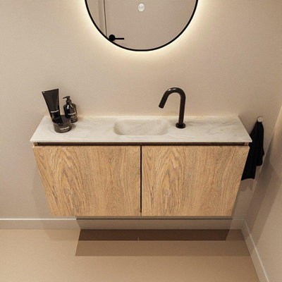 MONDIAZ TURE-DLUX 100cm toiletmeubel Washed Oak. EDEN wastafel Ostra positie midden. Met 1 kraangat.