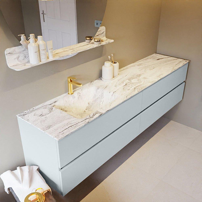 MONDIAZ VICA-DLUX Badkamermeubelset - 200cm - onderkast clay - 4 lades - inbouw wastafel cloud links - 1 kraangat - 60cm hoge versie - glace