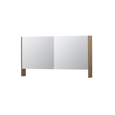 INK SPK3 Spiegelkast - 140x14x74cm - 2 deuren - dubbelzijdige Spiegel - open planchet - schakelaar en stopcontact - MDF Fineer Ash grey