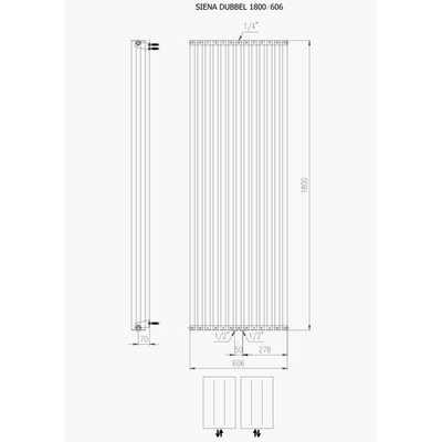 Plieger Siena designradiator verticaal dubbel 1800x606mm 2030W donkergrijs structuur