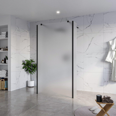 Fortifura Galeria Vrijstaande Inloopdouche - 110x200cm - Glas mat - antikalk - 8mm veiligheidsglas - 2 zijwanden 40cm - wandsteunen en hoekprofielen - Zwart mat