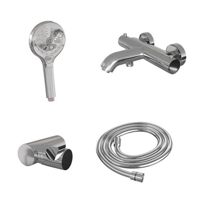Brauer Chrome Edition Badkraan opbouw - douchegarnituur - 2 gladde knoppen - handdouche rond 3 standen - chroom met 3 standen handdoucheset chroom