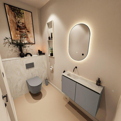 MONDIAZ TURE-DLUX 80cm toiletmeubel Smoke. EDEN wastafel Ostra positie links. Zonder kraangat.