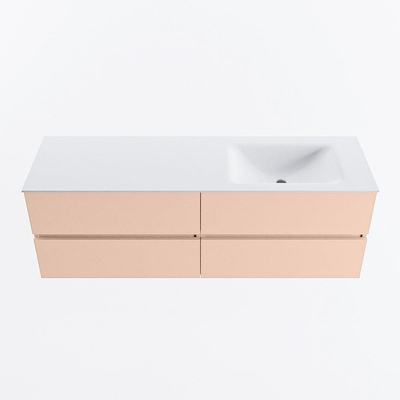 MONDIAZ VICA Badkamermeubelset - 150cm - onderkast rosee - 4 lades - wastafel cloud rechts - zonder kraangaten - 60cm hoge versie - talc