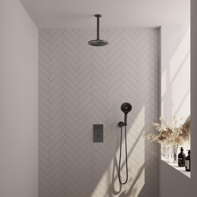 Brauer Gunmetal Carving Regendoucheset inbouw - hoofddouche 20cm - plafondarm 20cm - 2 functies - inclusief inbouwdeel - handdouche Rond 3 standen - PVD - geborsteld gunmetal