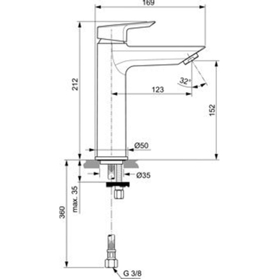 Ideal Standard Tesi wastafelkraans Grande 21.2cm met vaste uitloop chroom