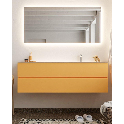 MONDIAZ VICA Badkamermeubelset - 150cm - 2 lades - wasbak Cloud rechts - 1 kraangat - solid surface ocher