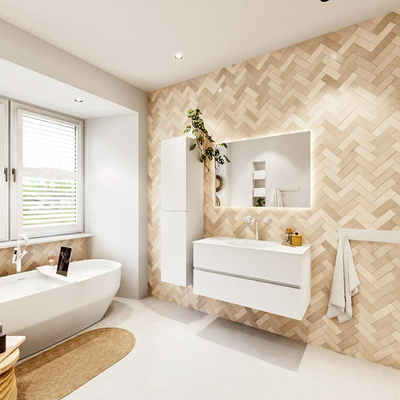 MONDIAZ VICA 100cm badmeubel onderkast Talc 2 lades. Wastafel MOON midden 1 kraangat, kleur Talc.