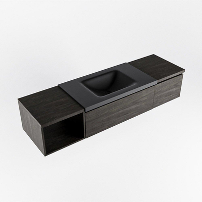 MONDIAZ BUKLA 160cm badmeubel met open module 40 links kleur Dark Brown met 2 lades. Wastafel CLOUD midden 1 kraangat kleur Urban.