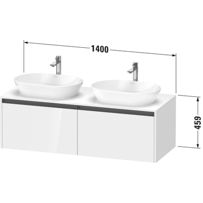 Duravit Ketho 2 wastafelonderbouwkast incl. consoleplaat met 2 laden voor dubbele waskommen 140x55x45.9cm met handgrepen antraciet basalt mat