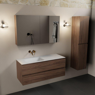 Mondiaz Aivy badmeubelset - 120x45x50cm - 0 kraangaten - 1 wasbak talc Solid surface - Links - 2 lades - Met spiegelkast - Melamine Mocha