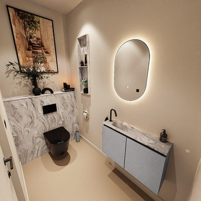 MONDIAZ TURE-DLUX 80cm toiletmeubel Plata. EDEN wastafel Glace positie links. Met 1 kraangat.