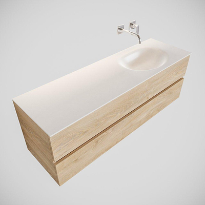 MONDIAZ VICA Badkamermeubelset - 150cm - 2 lades - wasbak Moon rechts - 0 kraangaten - solid surface washed oak