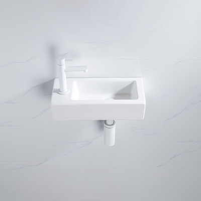 QeramiQ Fuente Fonteinset - 37.5x18.5x9cm - keramiek - kraangat links - fonteinkraan mat wit - afvoerplug - verlaagd sifon - Mat wit