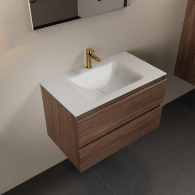 Mondiaz Aivy badmeubelset - 80x45x50cm - 1 kraangat - 1 wasbak talc Solid surface - Midden - 2 lades - Met spiegel - Melamine Mocha