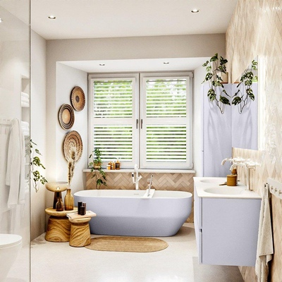 Mondiaz VICA Badkamermeubelset - 140cm - cale - 2 lades - Wastafel MOON - dubbel 2 kraangaten - kleur talc - XL versie 60cm hoog