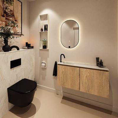 MONDIAZ TURE-DLUX 100cm toiletmeubel Washed Oak. EDEN wastafel Ostra positie links. Met 1 kraangat.