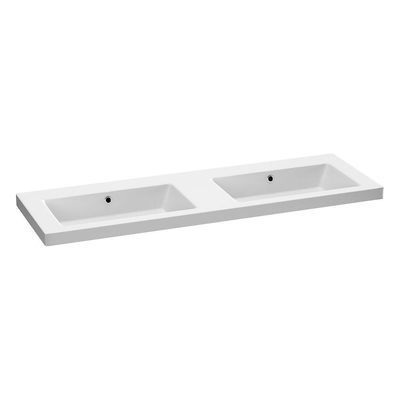 BRAUER Solar Medium wastafel 140x46x5cm - 2 wasbakken - 0 kraangaten - mineraalmarmer - mat wit