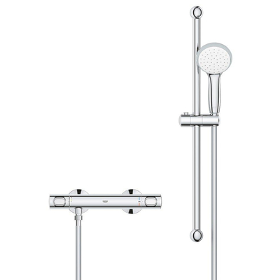 GROHE Precision Flow Glijstangset - 62cm - thermostatische douchekraan - ronde handdouche - 1 straalsoort - gladde slang - chroom