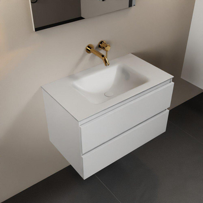 Mondiaz Aivy badmeubelset - 80x45x50cm - 0 kraangaten - 1 wasbak talc Solid surface - Midden - 2 lades - Met spiegel - MDF Talc