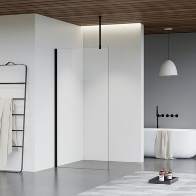 FugaFlow Eccelente Vetro inloopdouche badkamer - 70x200cm - helder glas - plafondarm - mat zwart