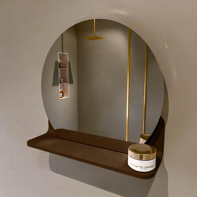 Mondiaz SPOT Badkamerspiegel - rond 40cm - spiegelplanchet - kleur Rust