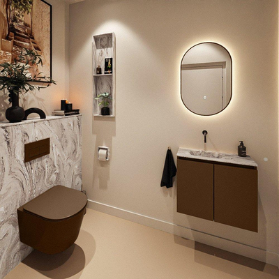 MONDIAZ TURE-DLUX 60cm toiletmeubel Rust. EDEN wastafel Glace positie links. Zonder kraangat.