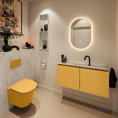 MONDIAZ TURE-DLUX 100cm toiletmeubel Ocher. EDEN wastafel Opalo positie midden. Met 1 kraangat.