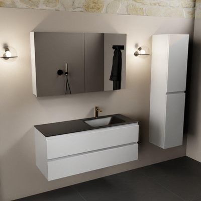 Mondiaz Aivy badmeubelset - 120x45x50cm - 1 kraangat - 1 wasbak urban Solid surface - Rechts - 2 lades - Met spiegelkast - MDF Talc