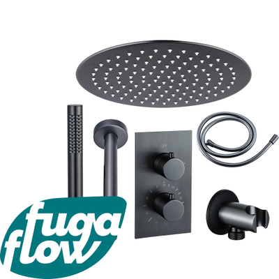 FugaFlow Eccelente Sobrado Badkamer inbouw regendoucheset met thermostaat 25cm plafondarm hoofddouche incl. staaf handdouche Gunmetal PVD