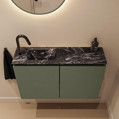 MONDIAZ TURE-DLUX 80cm toiletmeubel Army. EDEN wastafel Lava positie links. Met 1 kraangat.