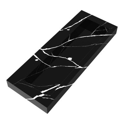 BRAUER Coral wastafel - 120x46x10cm - 1 wasbak - 2 kraangaten - composiet - marmerlook - Nero Marquina